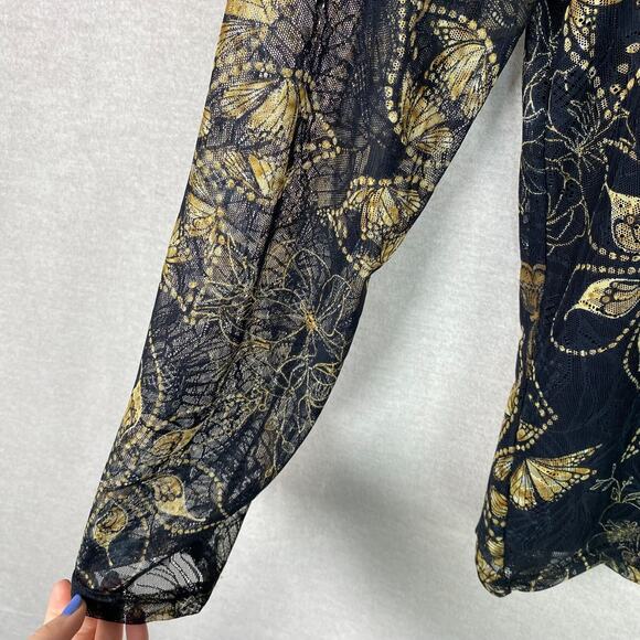 Jane & Delancey Womens Whimsigoth Button Up Top Size L Butterfly Mesh Grunge - Picture 4 of 13